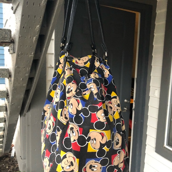 Vintage Mickey Unlimited Mouse Disney By Glentex Sholder Bag Black ,Tan & Red - Picture 12 of 16